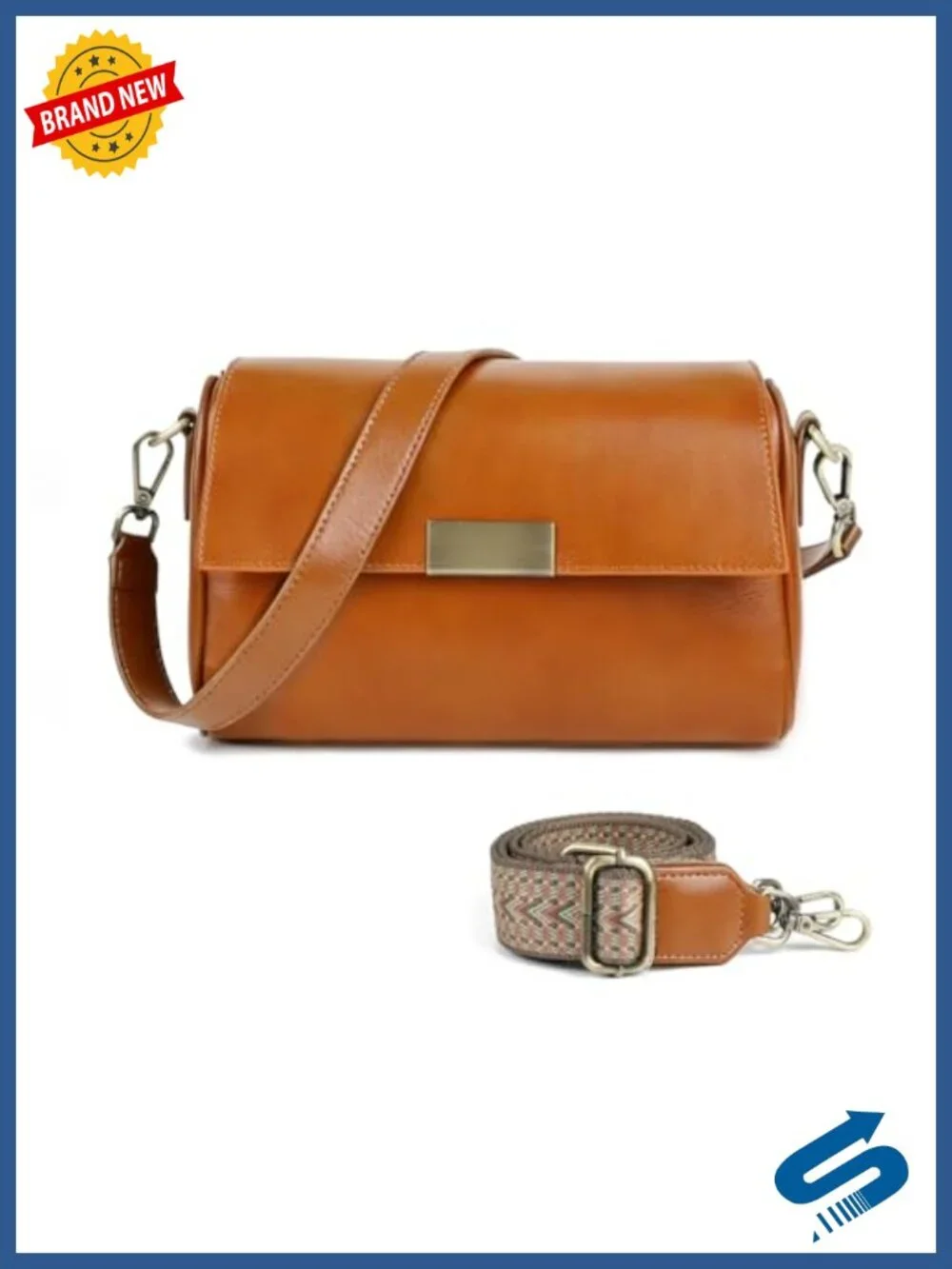 Genuine Leather Crossbody Bag Adjustable Straps 7 Pockets Handbag